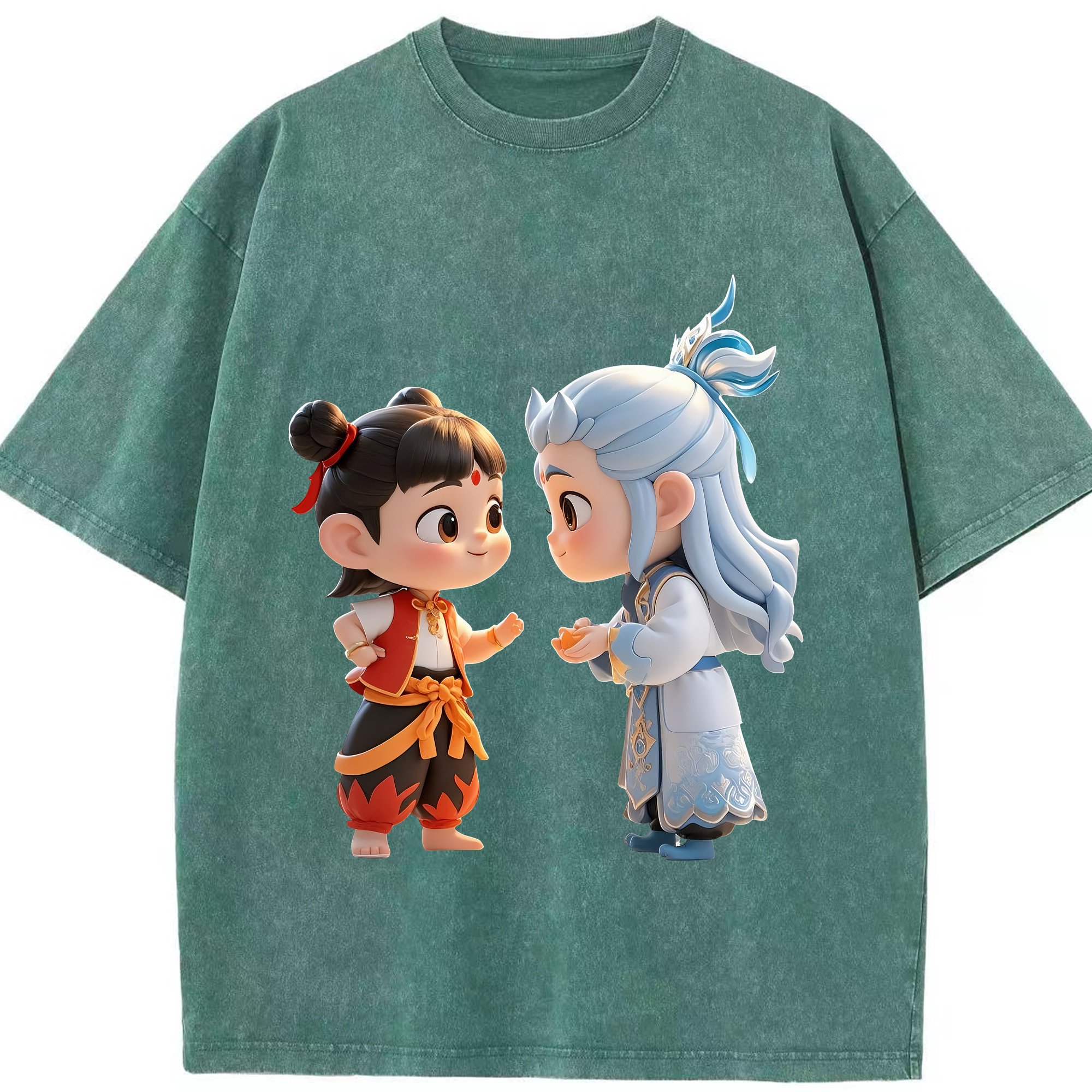 （画像用） Ne Zha 2 ナタ 魔童の大暴れ 綿100% ヴィンテージ風 半袖Tシャツ（フロントプリント）